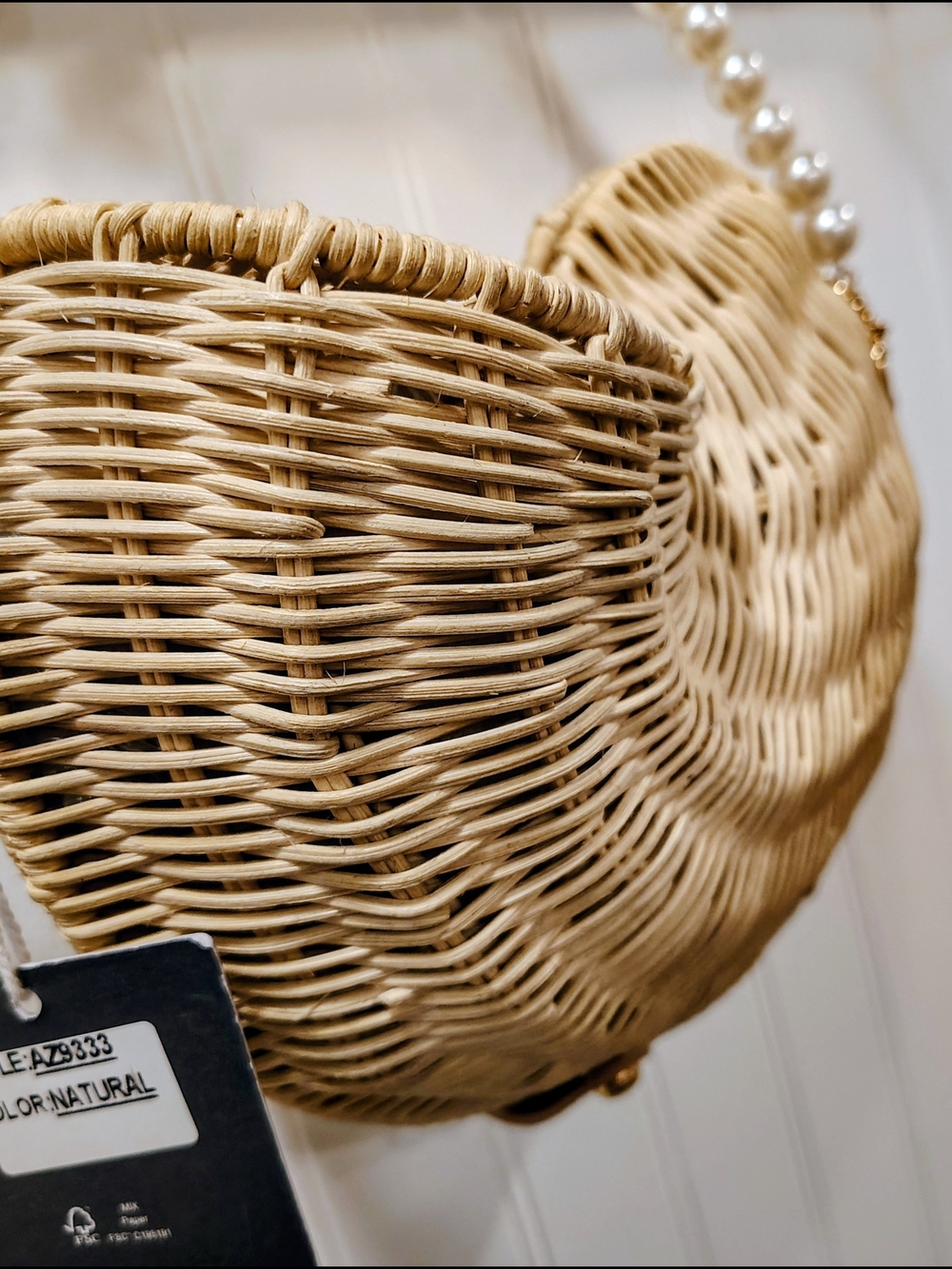 Haute Hippie Woven Rattan Crescent Crossbody with Pearl Strap - Natural - Picture 3 of 15